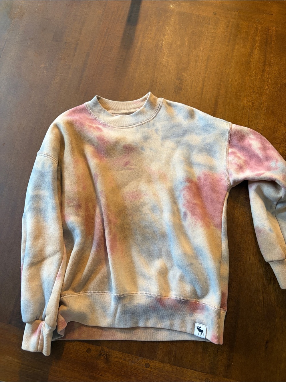 abercrombie kids Pastel Tie-Dye Crewneck Sweatshirt - Pink, Blue, Cream